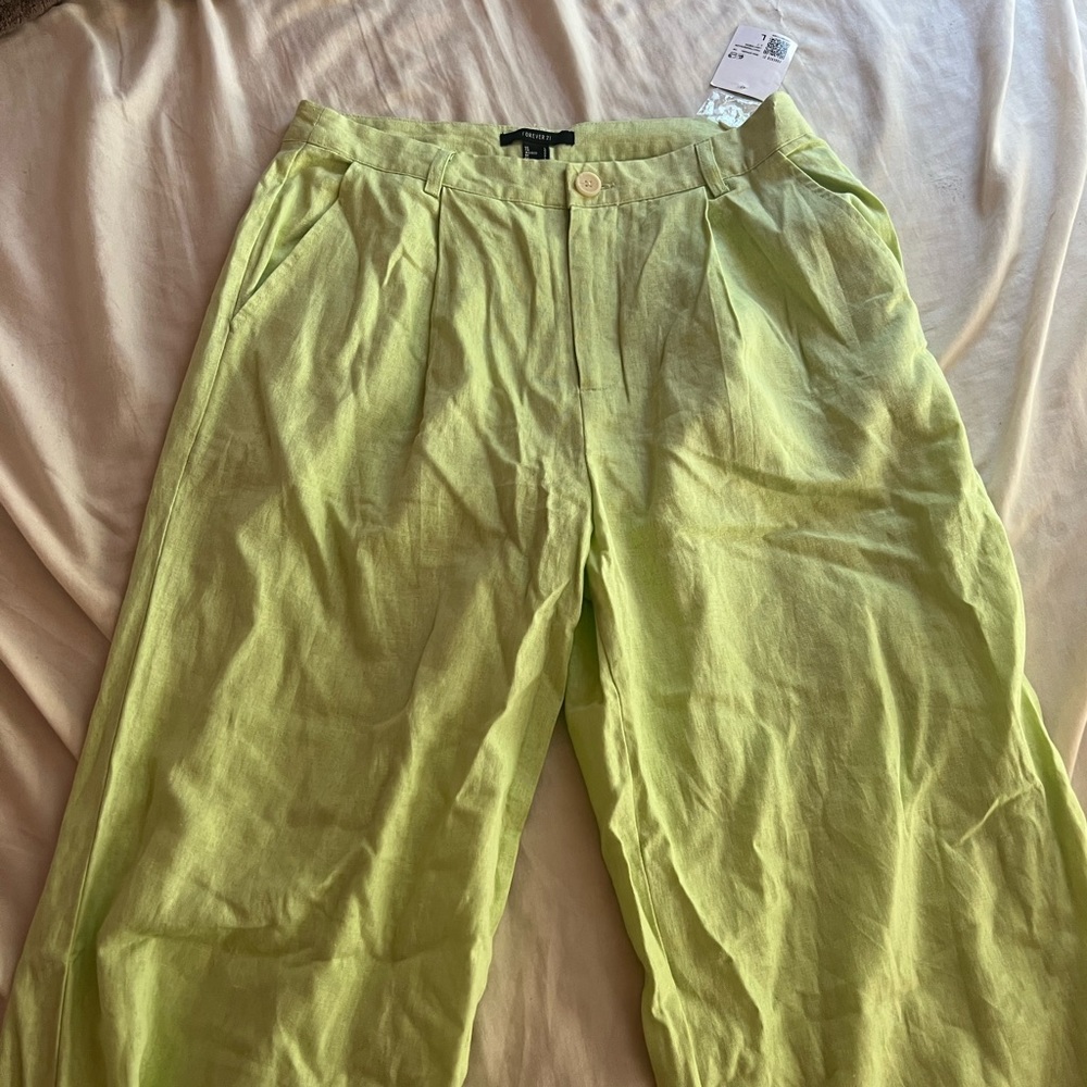 FOREVER 21 Green Linen Flowy Pants